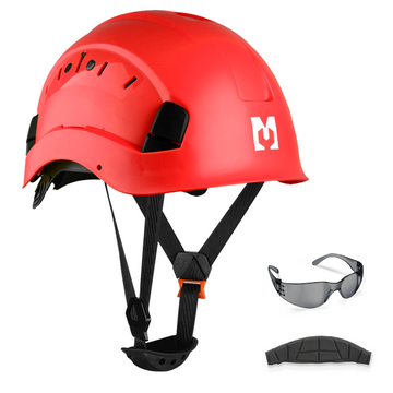 Mustbau Sicherheitshelm, EN397 Schutzhelme mit Antibeschlag-Brille, verstellbar, Rot